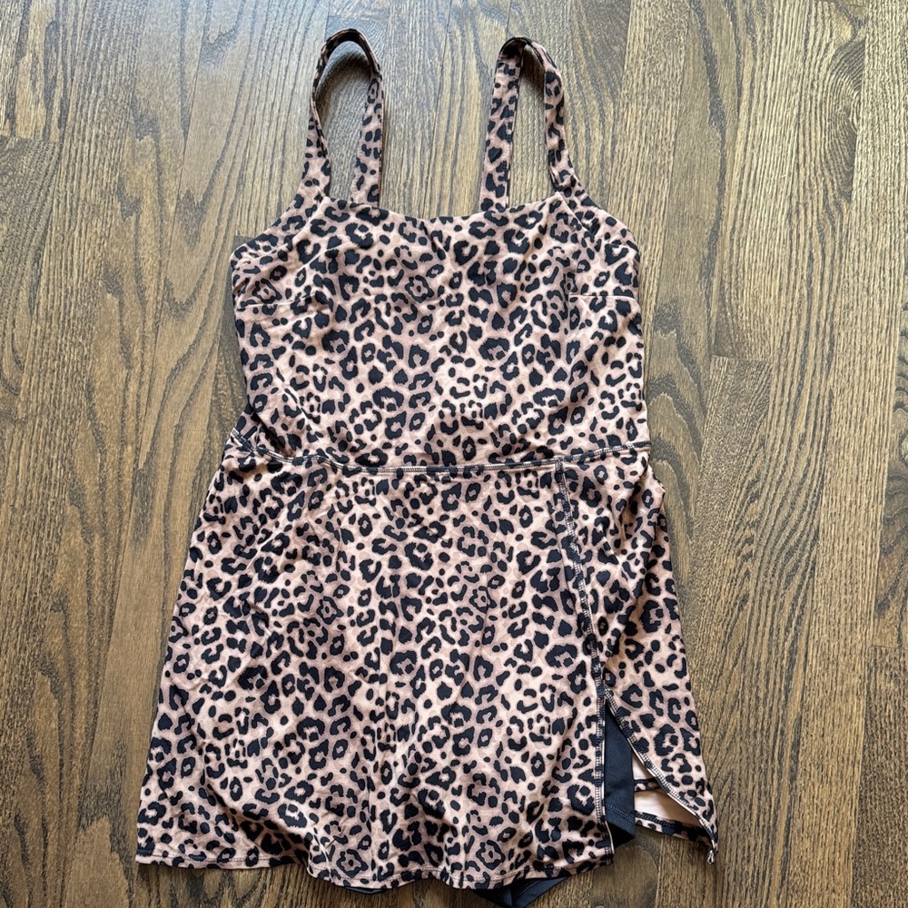 JoyLab Leopard Print Romper Dress - Taupe & Black